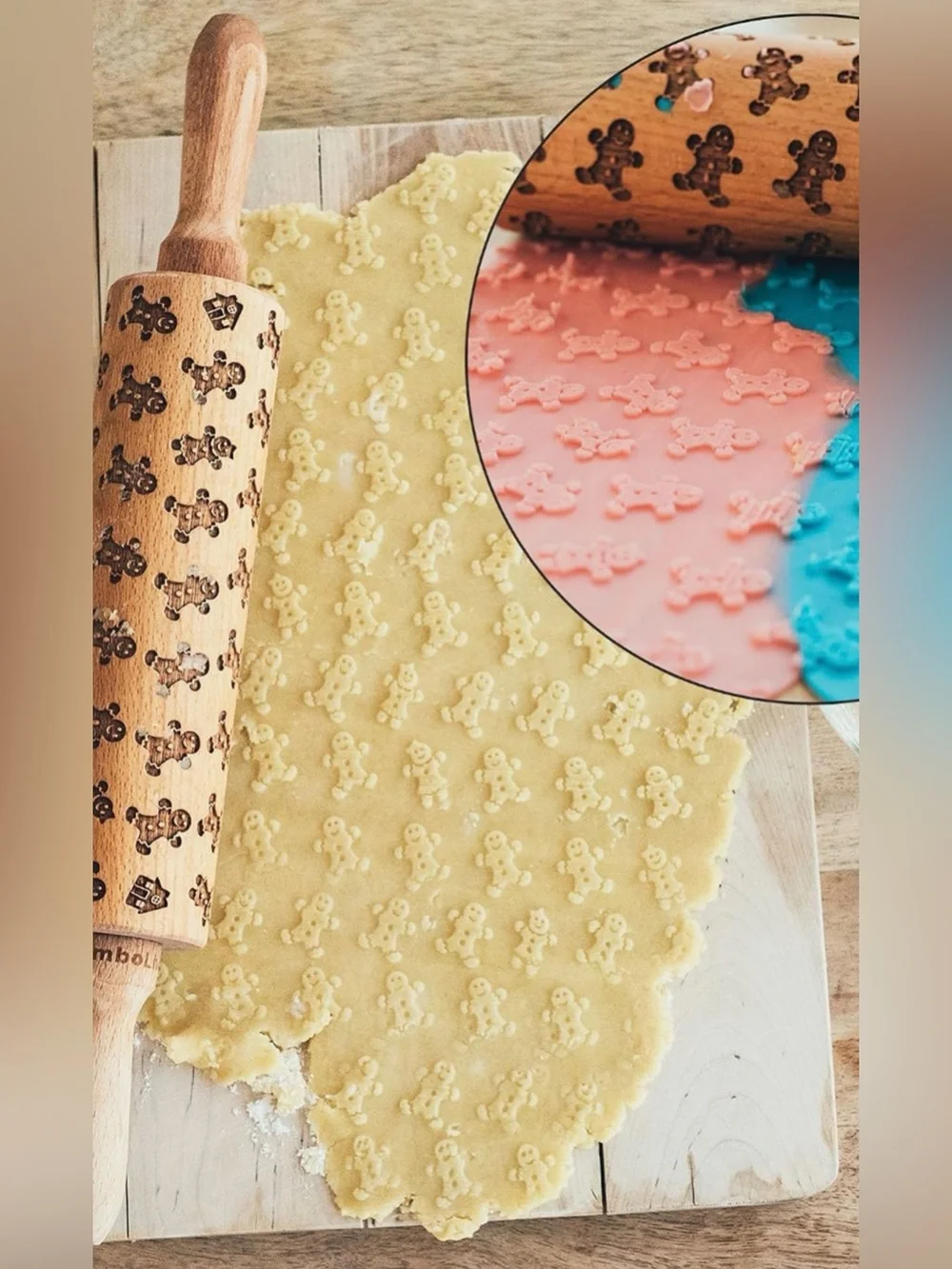 Embossed Gingerbread Pattern Rolling Pin